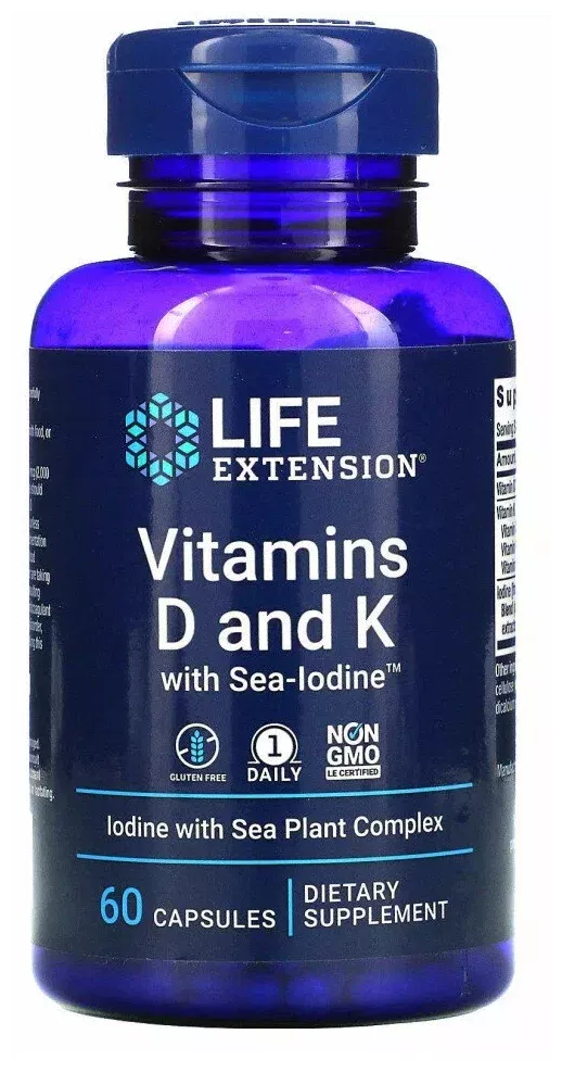 LIFE Extension Vitamins D and K with Sea-Iodine 60 caps