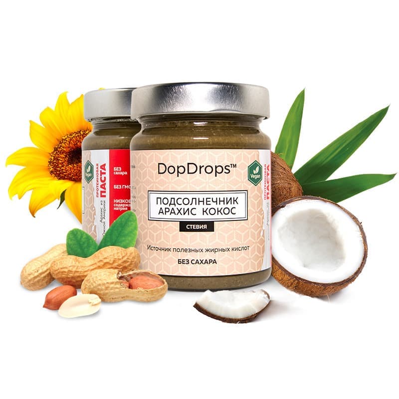 DopDrops Протеиновая Паста Подсолнечник-Арахис-Кокос 265g